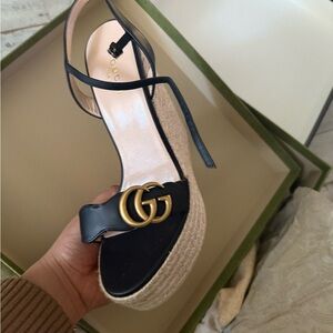 Gucci Black and Gold Platform Sandals